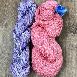 100% Peruvian Wool  Pink / 100% Raw Hand Dyed Cotton Purple Yarn Bundle